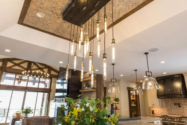 Detailed view of a multi bulb Edison style chandelier